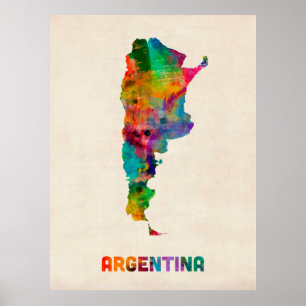 Poster Carte d'aquarelle de l'Argentine
