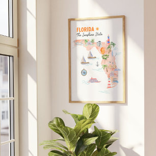 Poster Carte d'art de l'état de Floride