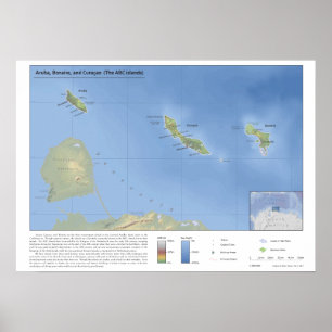 Poster Carte d'Aruba, Bonaire, et Curaçao 1:500,000