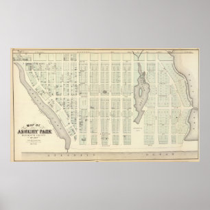 Poster Carte d'Asbury Park, comté de Monmouth, New Jersey