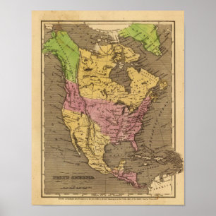 Poster Carte d'atlas couleur de main de l'Amérique du