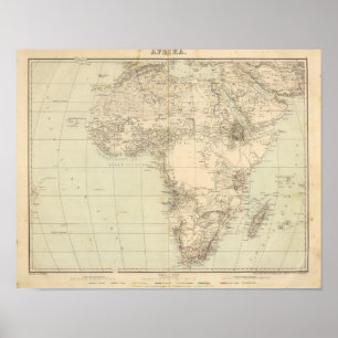 Poster Carte d'atlas de l'Afrique montrant des colonies