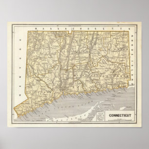 Poster Carte d'atlas du Connecticut
