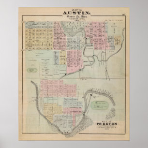 Poster Carte d'Austin, comté de Mower, Minnesota