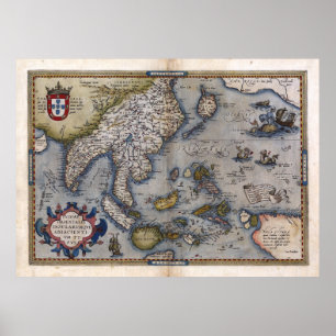 Poster Carte de 1570 Inde et Chine