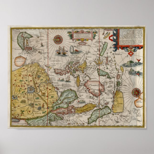 Poster Carte de 1596 Asie Renaissance-ère (Devant)