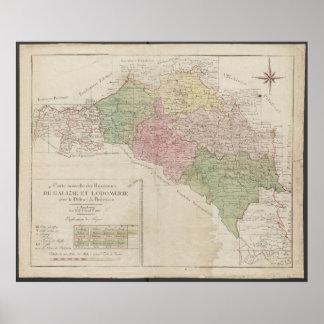 Poster Carte de 1780 des royaumes de Galicie et de Lodomé