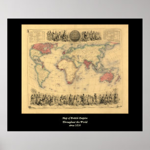 Poster carte de 1850's d'Empire Britannique dans le monde