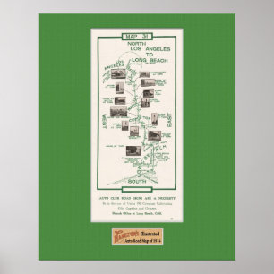 Poster Carte de 1914, LA à Long Beach