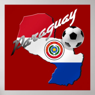 Poster Carte de ballon de football de drapeau du Paraguay