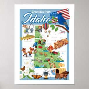 Poster Carte de bande dessinée de l'Idaho