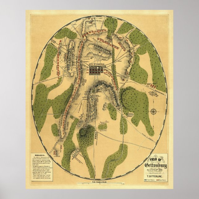 Poster Carte de bataille de Gettysburg 1863 - Guerre civi (Devant)