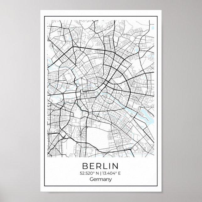 Poster Carte de Berlin - Berlin Carte en noir et blanc (Devant)