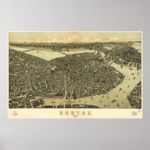 Poster Carte de birdseye de Boston - 1899 (marcheur)