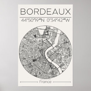 Poster Carte de Bordeaux Ville au Charbon – Minimaliste F
