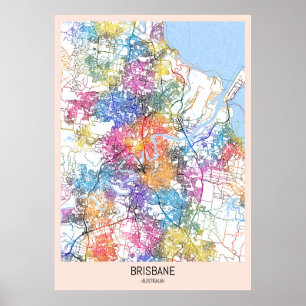 Poster Carte de Brisbane Australie