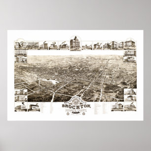 Poster Carte de Brockton, Massachusetts en 1882