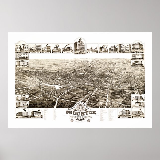 Poster Carte de Brockton, Massachusetts en 1882 (Devant)
