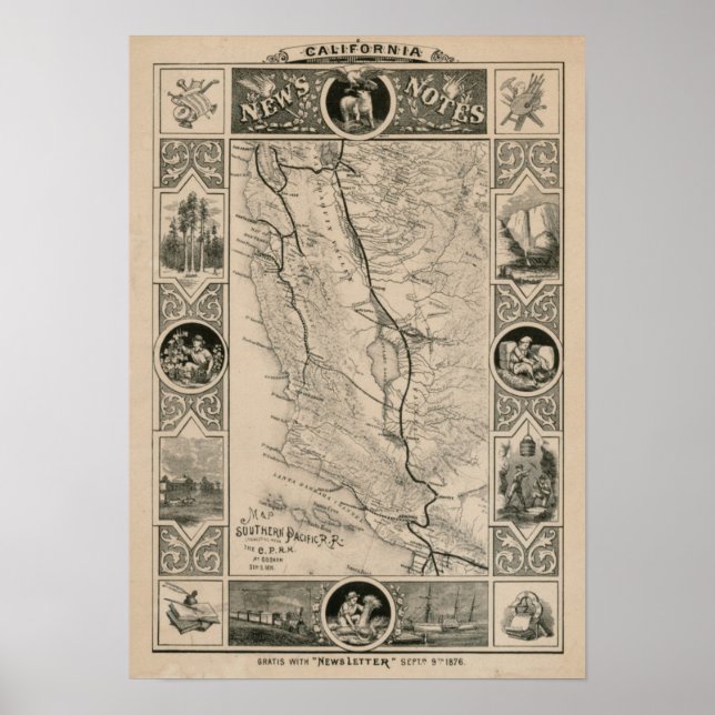 Poster Carte de Californie 1876 (Devant)