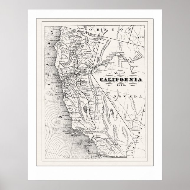 Poster Carte de Californie de 1876 (Devant)