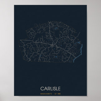 Poster Carte de Carlisle Massachusetts (Nuit)