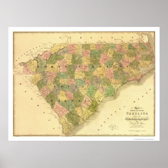 Poster Carte de Caroline du Nord et du Sud 1839 (Devant)
