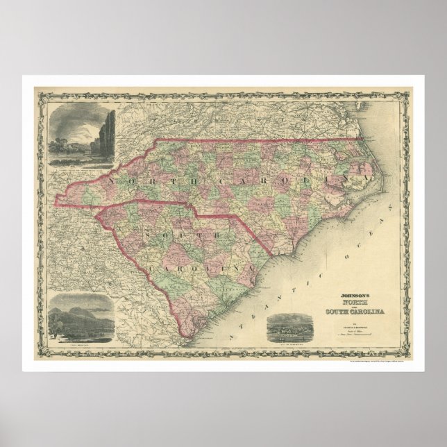 Poster Carte de Caroline du Sud et du Nord 1861 (Devant)