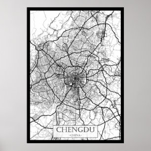 Poster Carte de Chengdu Chine