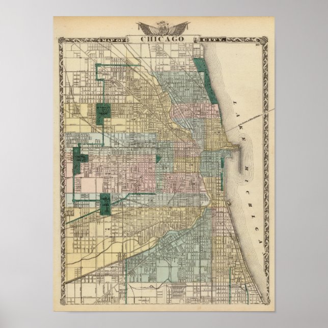 Poster Carte de Chicago City (Devant)