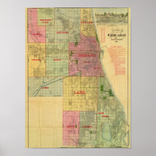 Poster Carte de Chicago et de ses environs par Blanchard