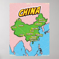 Carte de Chine illustrée par Pop Art