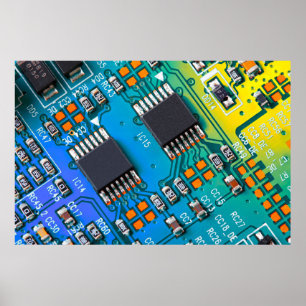 Poster Carte de circuit électronique fermer. arrière - pl