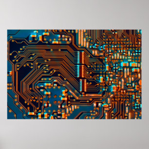 Poster Carte de circuit électronique fermer. arrière - pl