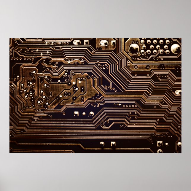 Poster Carte de circuit en or. Matériel informatique élec (Devant)