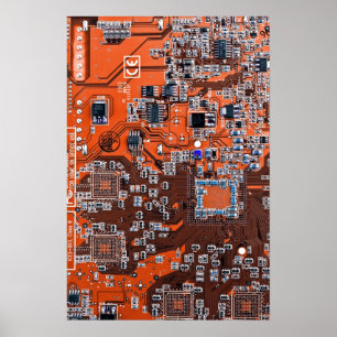 Poster Carte de circuit Geek d'ordinateur Orange