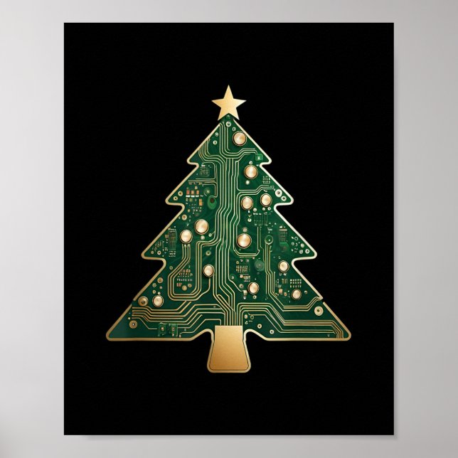Poster Carte de circuit informatique arbre de Noël (Devant)