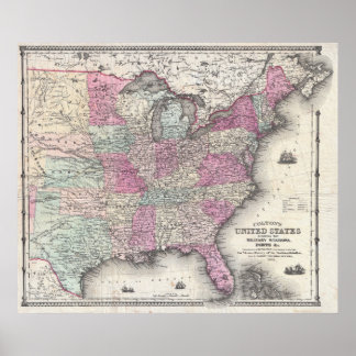 Poster Carte de Colton sur la guerre civile