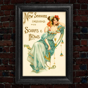 Poster Carte de commerce vintage 1904 Fashion Scarfs and 