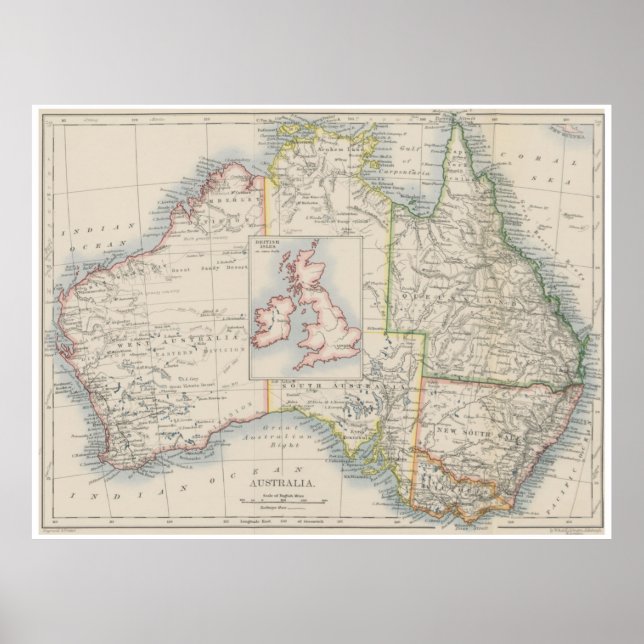 Poster Carte de comparaison des tailles de l'Australie et (Devant)