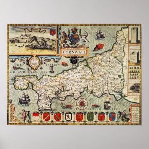 Poster Carte de Cornouailles