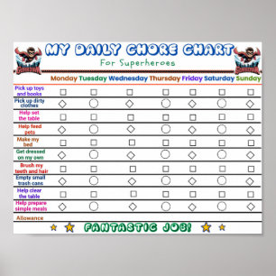 Poster Carte de corvée quotidienne Superhero pour enfants
