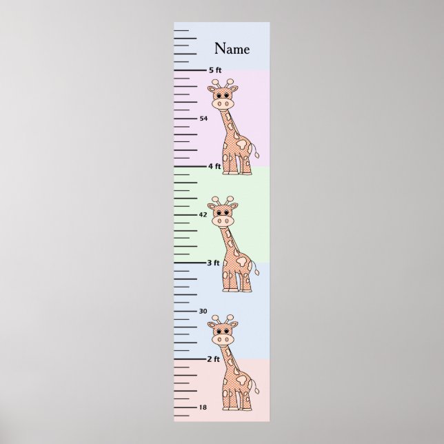 Poster Carte de croissance Pastel Giraffe Cute Ajouter le (Devant)