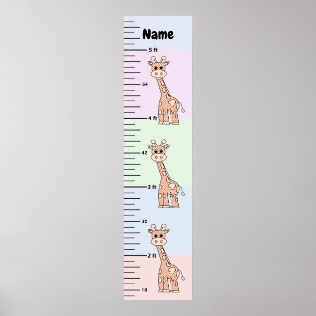 Poster Carte de croissance Pastel Giraffe Cute Ajouter le (Devant)