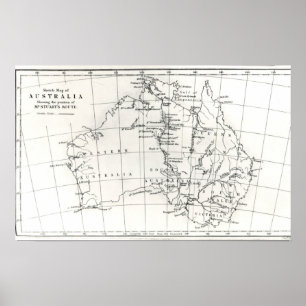 Poster Carte de croquis de l'Australie