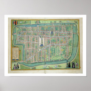 Poster Carte de Delft, de 'Civitates Orbis Terrarum' par 