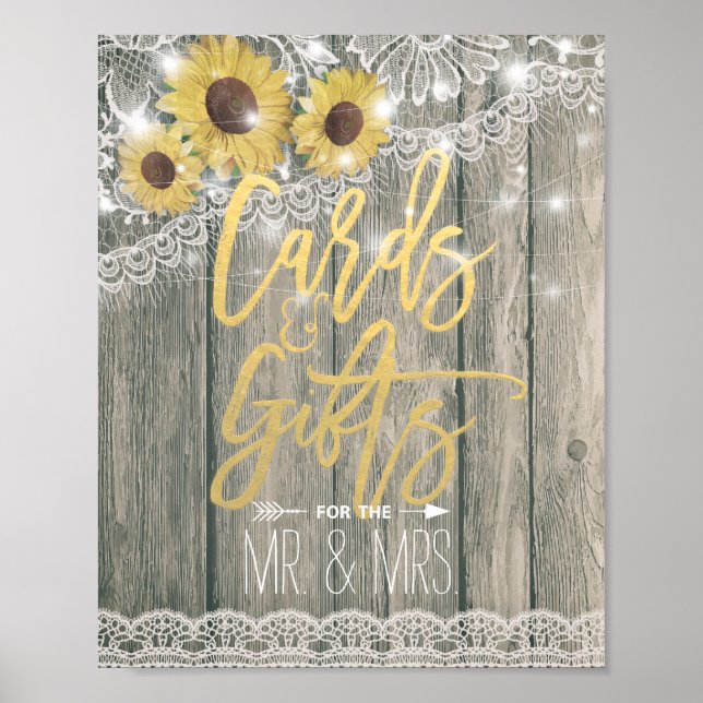 Poster Carte de dentelle Rustic Wood Sunflower Signal Mar (Devant)