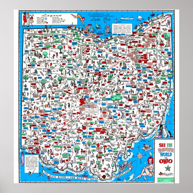 Poster Carte de dessin animé Retro 1966 dans l'Ohio (Devant)