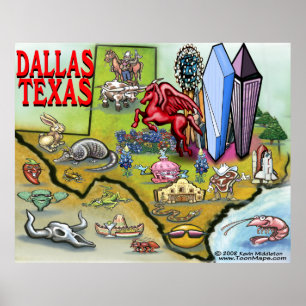 Poster Carte de dessin de Dallas TEXAS