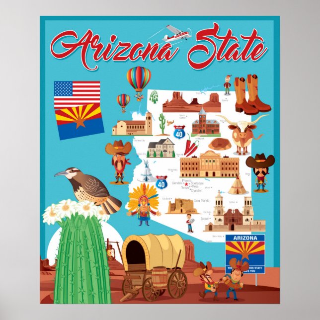 Poster Carte de dessin de l'Arizona (Devant)