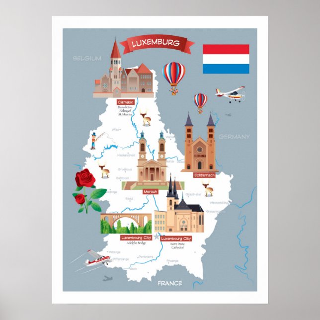 Poster Carte de dessin du Luxembourg (Devant)